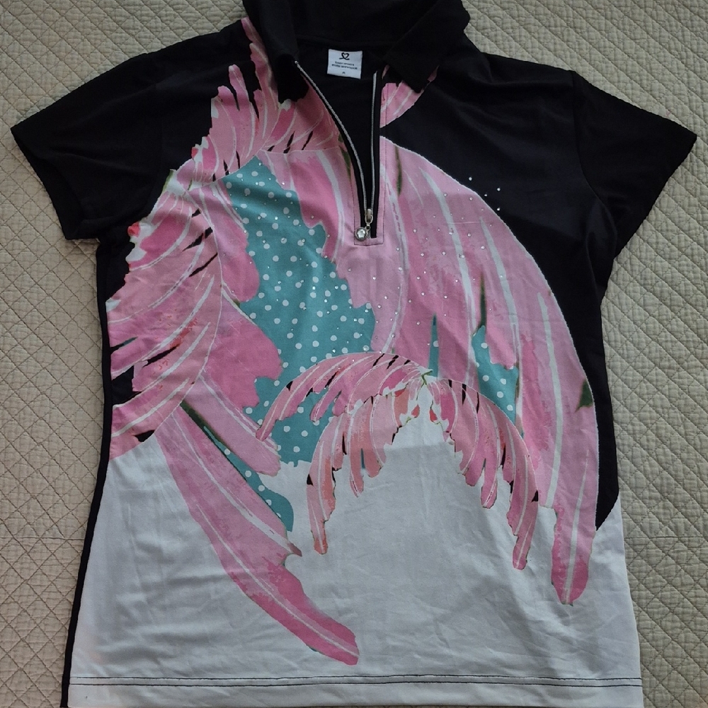 Elegant Black and Pink Floral Women's Polo